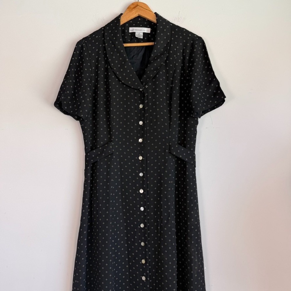 Vtg David Warren NY Button Front Maxi Shirt Dress Sz 12 Geometric Print 90s - Picture 2 of 11